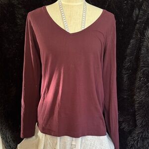Lands End Women's V-Neck Long Sleeve Top - Burgundy